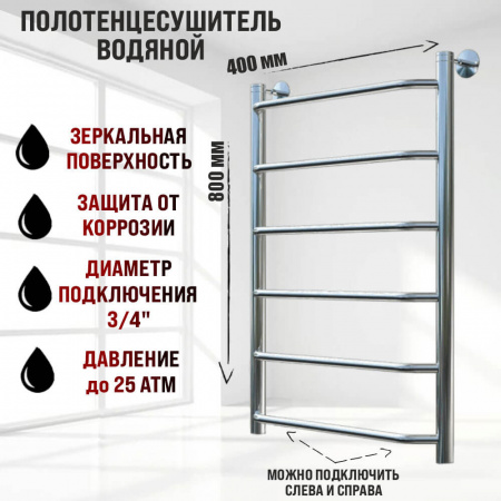 Полотенцесушитель водяной БРАВО НК 1 80х40см из нержавеющей стали БЕЗ КОМПЛЕКТА