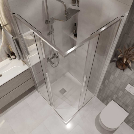 Душевой уголок 100х100х195 КВАДР без поддона профиль ХРОМ стекло (6мм) ПРОЗРАЧНОЕ NG-6624-34