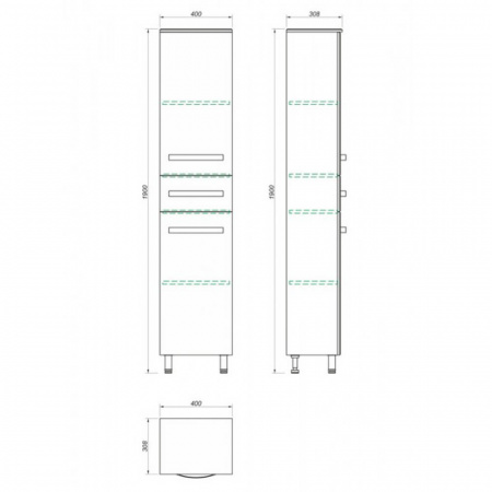 Шкаф-пенал в ванную комнату КВАДРО 40 с ящиком (400х1900х300мм)