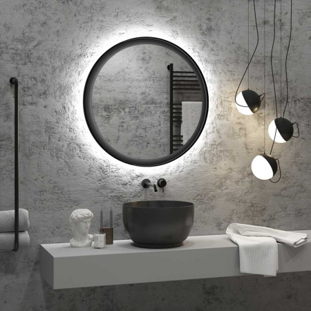 Зеркало ПЛАНЕТ/Planet D800мм(LED-подсветка, бесконт.сенс.выкл, ореольная подсветка, рама МДФ ЧЕРНЫЙ)