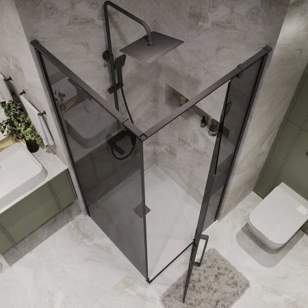 Душевой уголок 90х90х195 КВАДР без поддона профиль ЧЕРН МАТ стекло (6мм) ТОНИРОВАН NG-2831-34BLACK