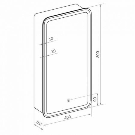 Шкаф зеркальный ELLIOT 400х800мм (LED-подсветка, сенсорный выключатель) правый 