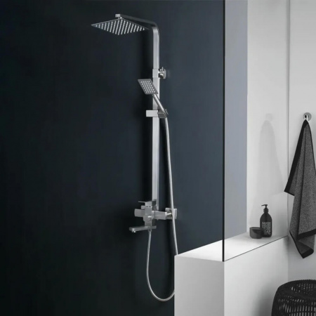 Смеситель для душа (зонт, квадрат) со стойкой HAIBA HB24803 (нерж.сталь, с изливом) Смеситель для душа (зонт, квадрат) со стойкой HAIBA HB24803 (нерж.сталь, с изливом)