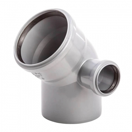 Отвод двухплоскостной ППР Ø110мм 45° СЕРЫЙ с выходом 50 ПРАВЫЙ для внутренней канализации (14)